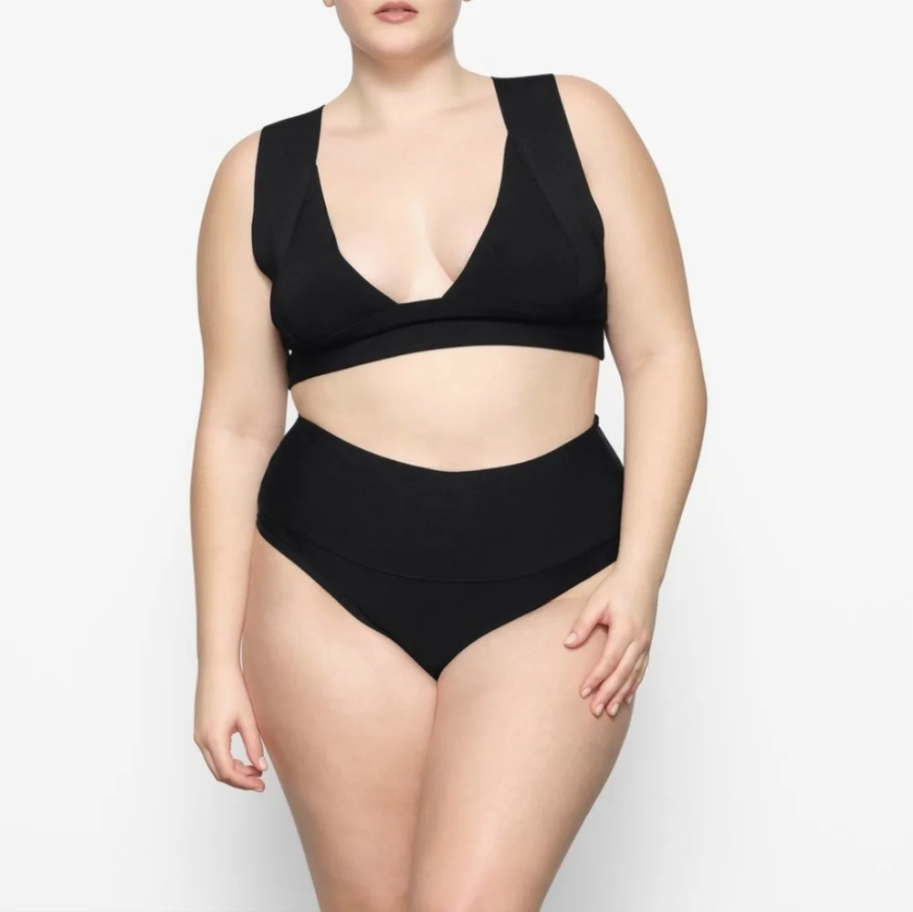 NWT SKIMS KNIT SWIM PLUNGE TOP & HIGH WAIST BOTTOM SET